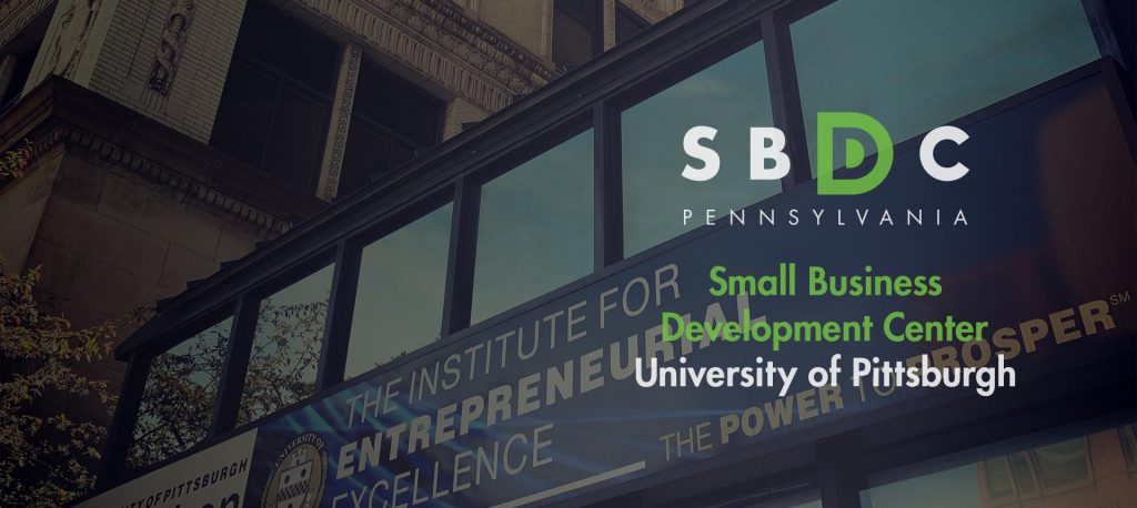 Pitt SBDC logo with the IEE office location in the background