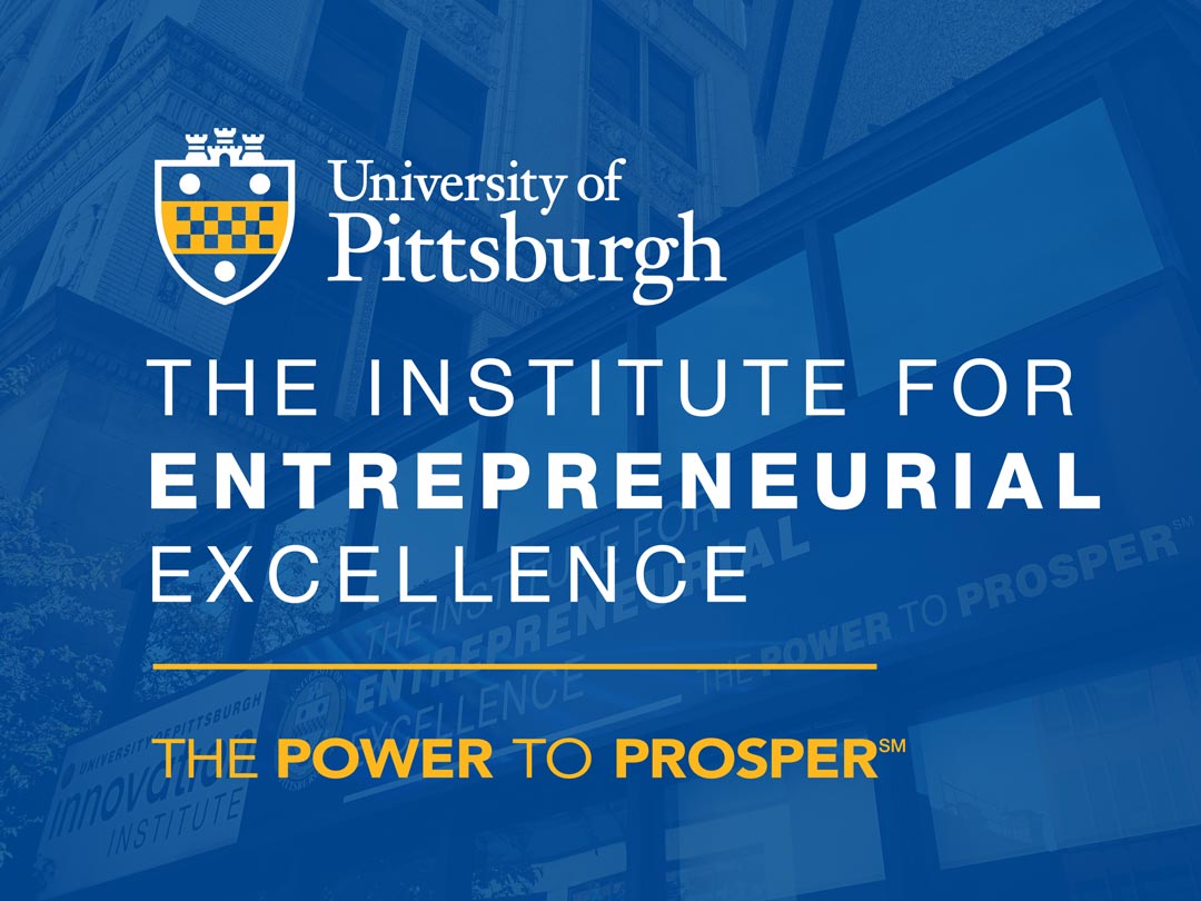 IEE logo with IEE building in the background with a Pitt blue overlay