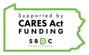 SBDC Supported CARES Act Funding logo with Pennsylvania state outline