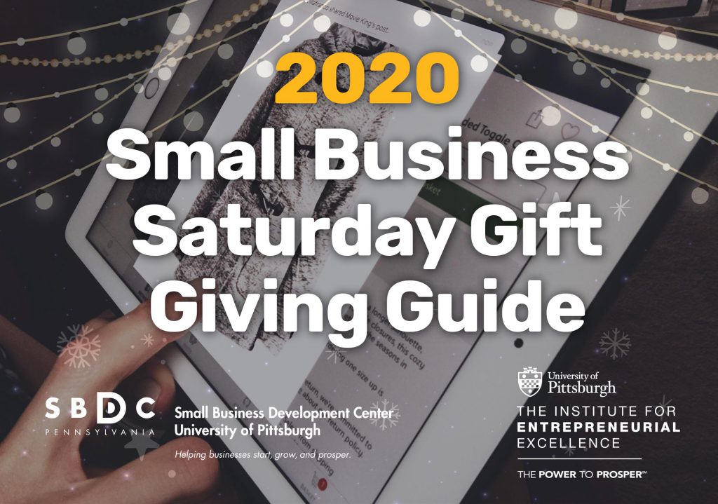 2020 Small Business Saturday Gift Giving with image of woman shopping using her iPad in the background Guide
