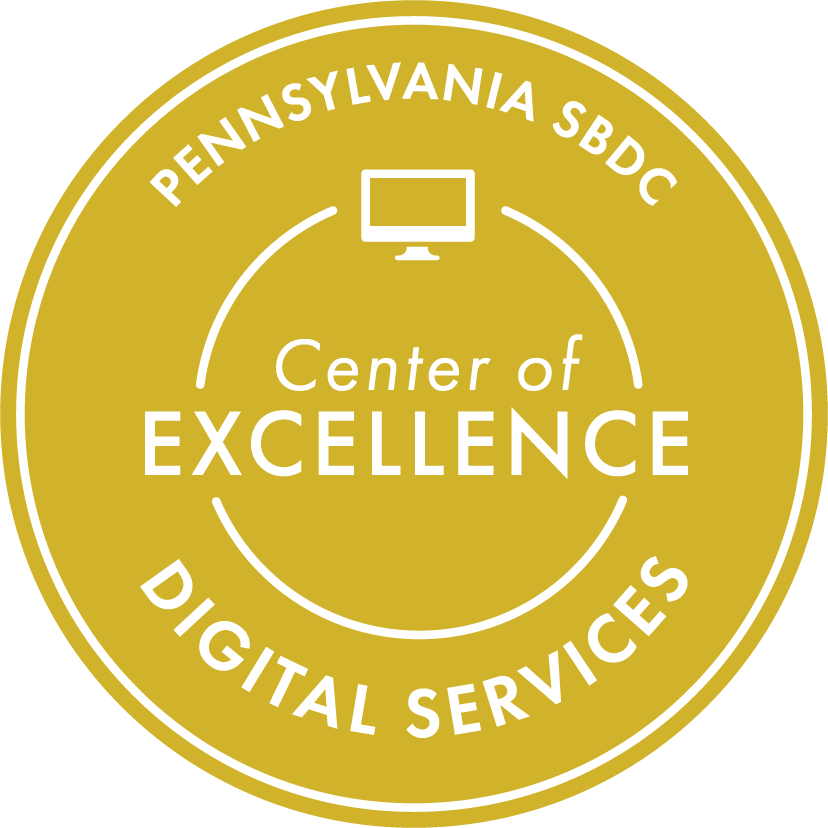 Gold emblem of Pennsylvania SBDC Center of Excellence for Digital Services