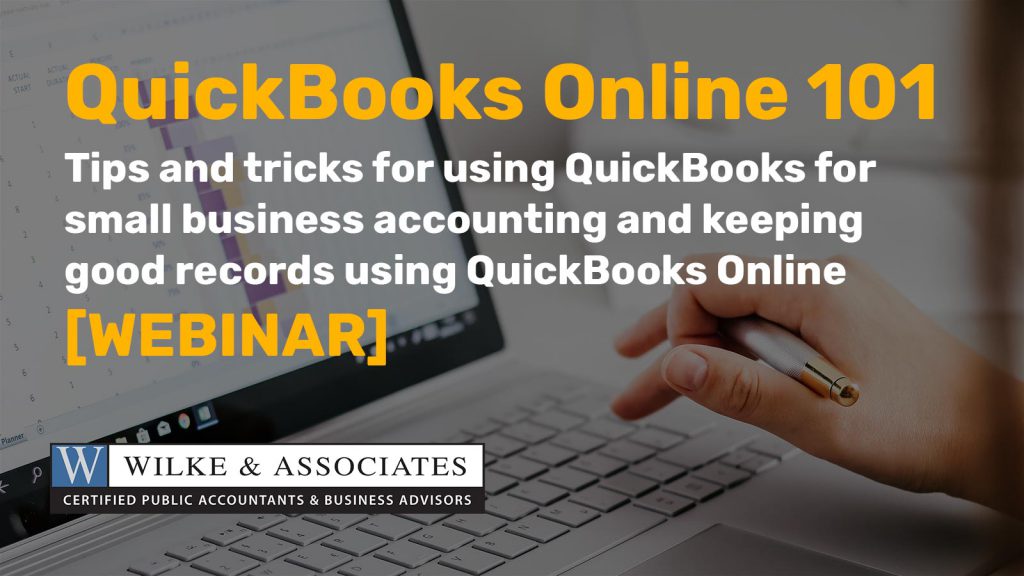 QuickBooks Online 101 banner image with woman typing on a laptop in the background