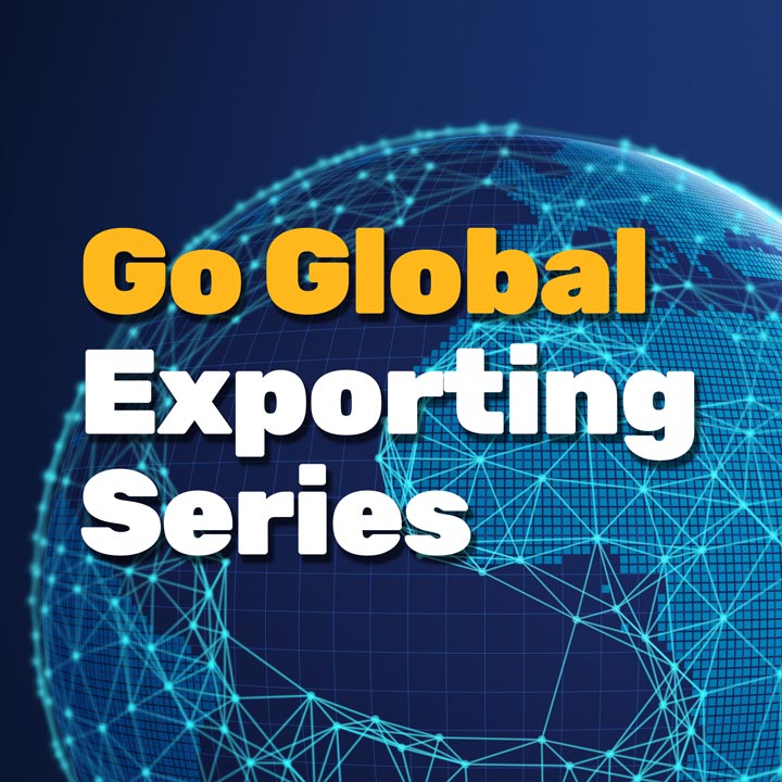 Go Global Exporting Series with globe with digital points in the background