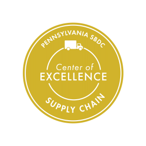 Pennsylvania SBDC Center of Excellence in Supply Chain gold emblem for the University of Pittsburgh SBDC