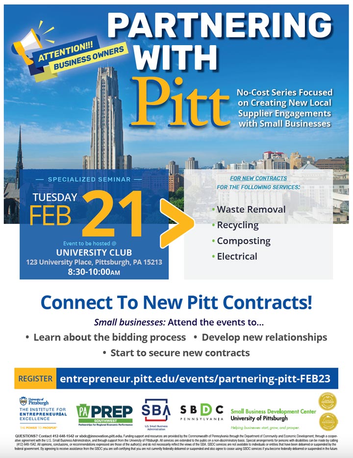 Flyer for Partnering with Pitt event on February 21, 2023