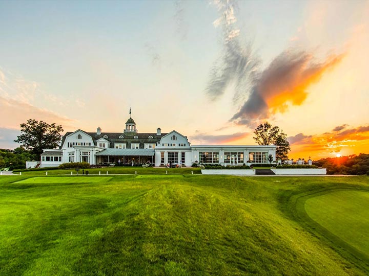 Allegheny Country Club clubhouse at sunset