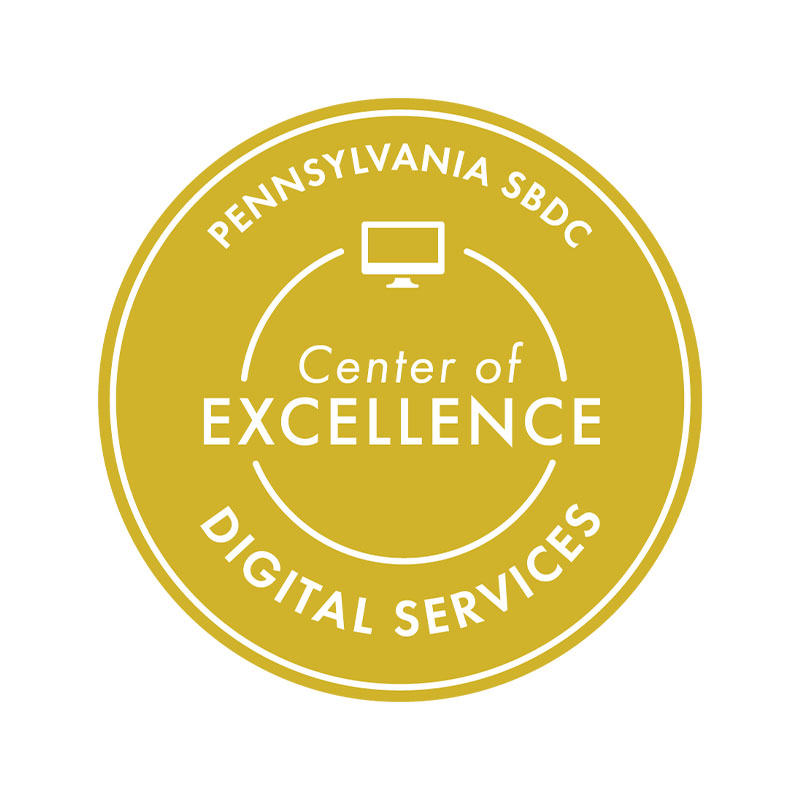 PA SBDC Center of Excellence in Digital Service badge for the University of Pittsburgh Small Business Development Center