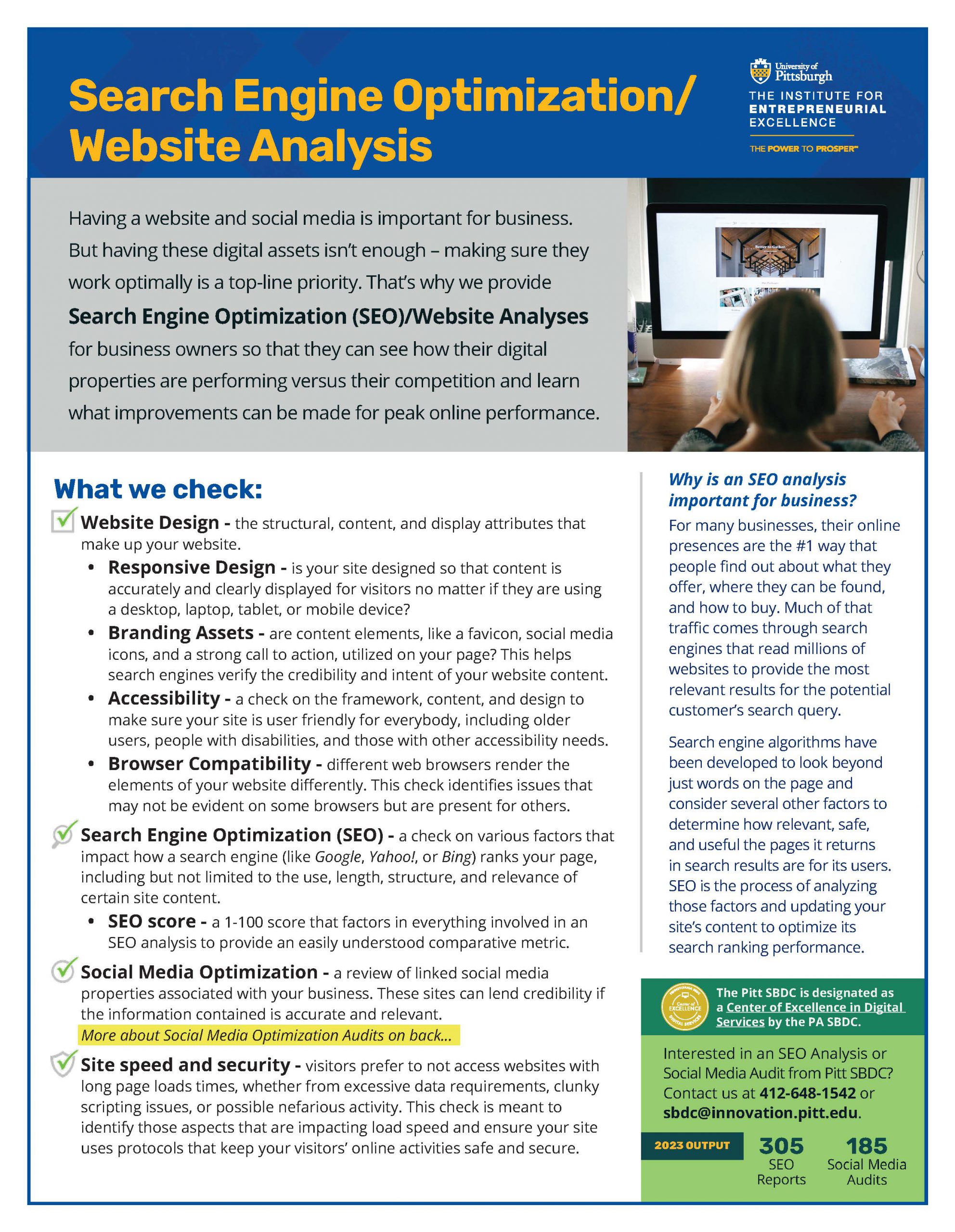 Pitt SBDC Search Engine Optimization (SEO) and Social Media Audit flyer