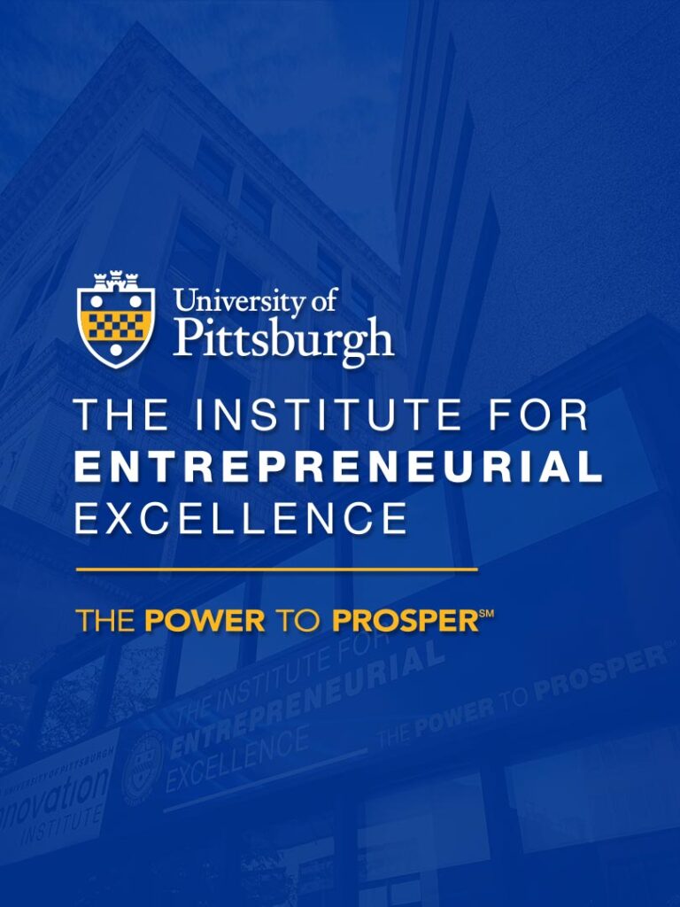 Institute for Entrepreneurial Excellence logo on blue background with building faded in background